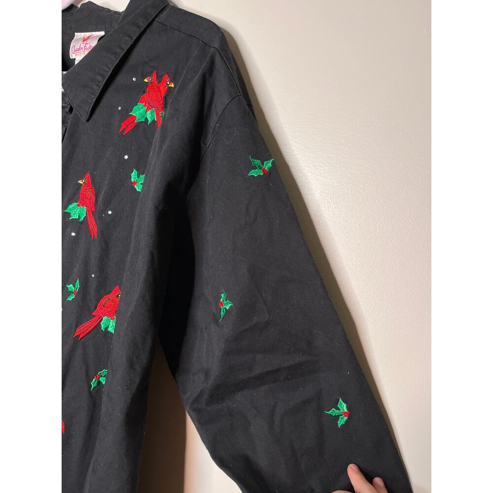2000s Quacker Factory Christmas Holly Holiday Cardinals Festive Sparkle Shirt 3X - Picture 4 of 6